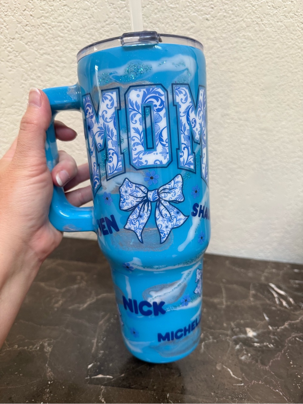 Personalized Custom Mom Dad Auntie Etc Glitter Tumbler Cup 40 oz Your Color
